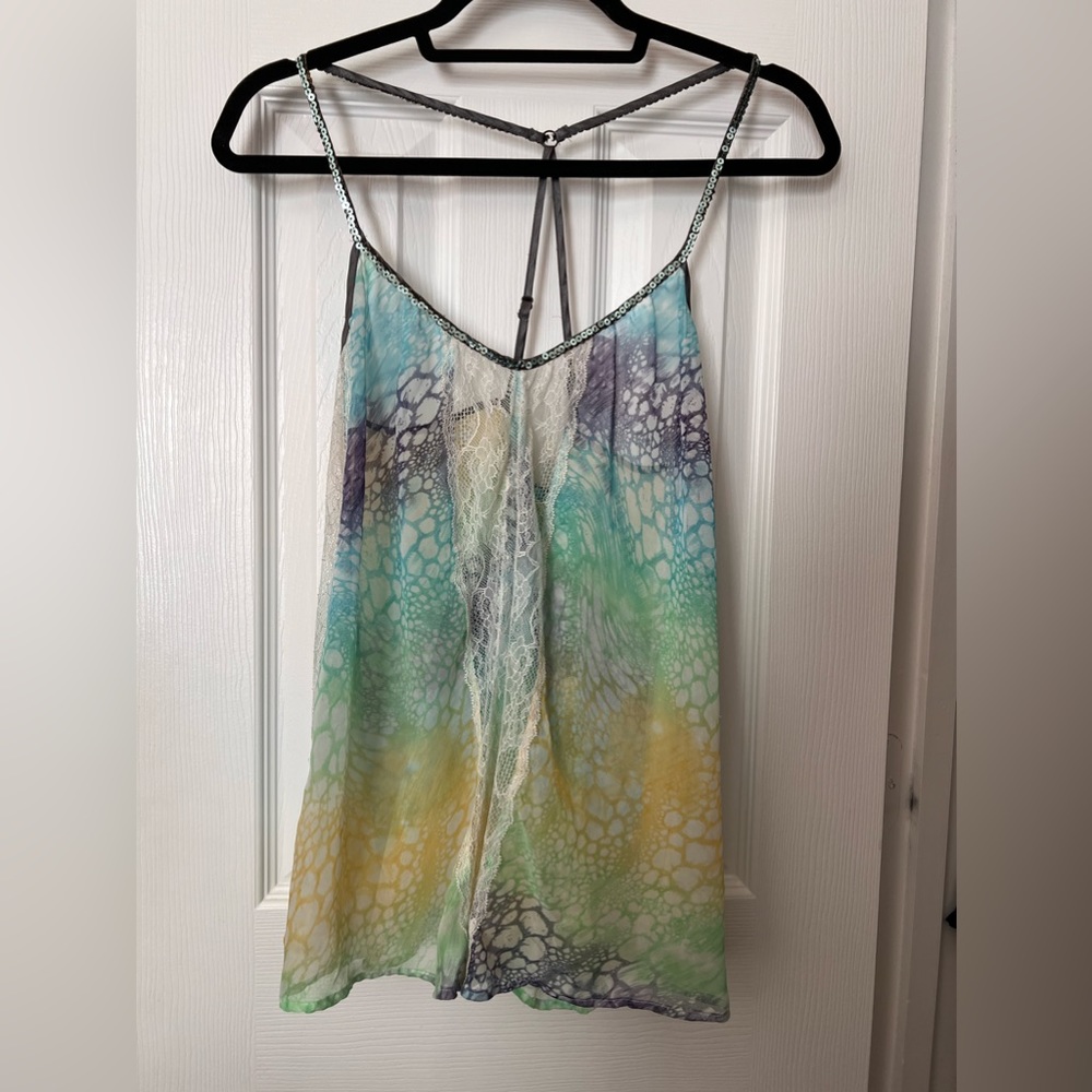 Free People Lace Chiffon Sequin Strap Camisole, Size M
